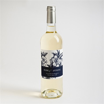 Etiquette de bouteille mariage gravure bleu foncé - Mise en situation