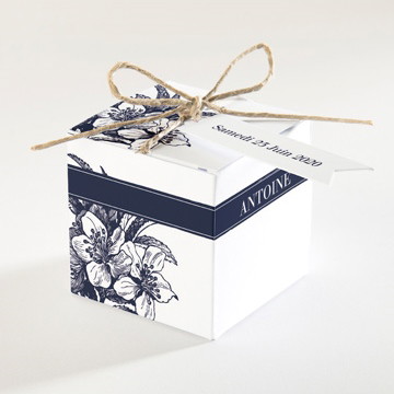 Boîte de dragées mariage gravure bleu foncé