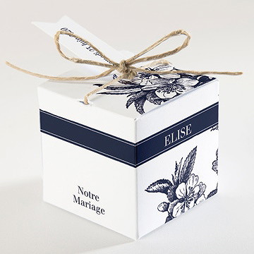 Boîte de dragées mariage gravure bleu foncé - Dos de la boîte