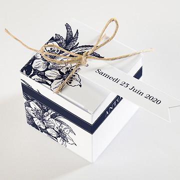 Boîte de dragées mariage gravure bleu foncé - Dessus de la boîte