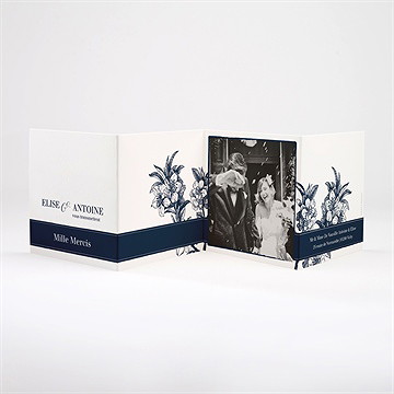 Remerciement mariage gravure bleu foncé - Intérieur de la carte