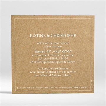 Faire-part mariage un papillon sur le kraft - Dos du faire-part