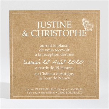 Carton d'invitation mariage un papillon sur le kraft