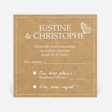 Carton réponse mariage un papillon sur le kraft
