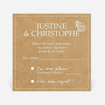 Carton réponse mariage un papillon sur le kraft