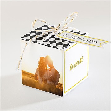 Boîte de dragées mariage damier geometrique