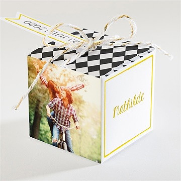 Boîte de dragées mariage damier geometrique - Dos de la boîte