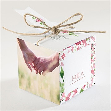 Boîte de dragées mariage annonce champetre - Dos de la boîte