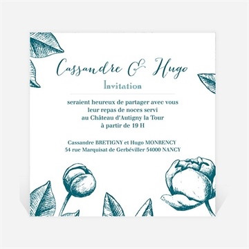 Carton d'invitation mariage gravure vert émeraude