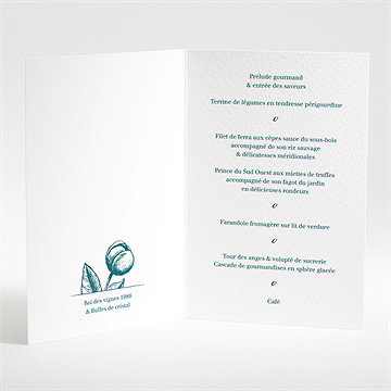 Menu mariage gravure vert émeraude - Intérieur du menu