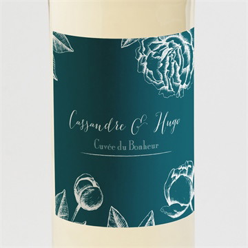 Etiquette de bouteille mariage gravure vert émeraude