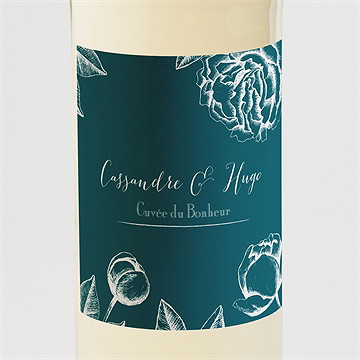Etiquette de bouteille mariage gravure vert émeraude