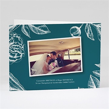 Remerciement mariage gravure vert émeraude - Dos du faire-part