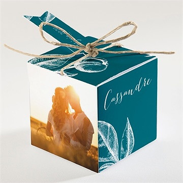 Boîte de dragées mariage gravure vert émeraude - Dos de la boîte