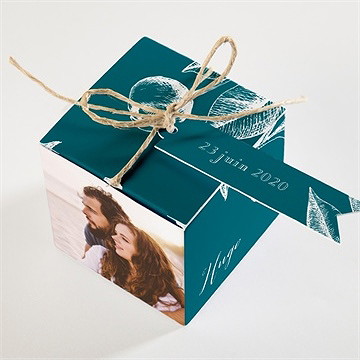 Boîte de dragées mariage gravure vert émeraude - Dessus de la boîte