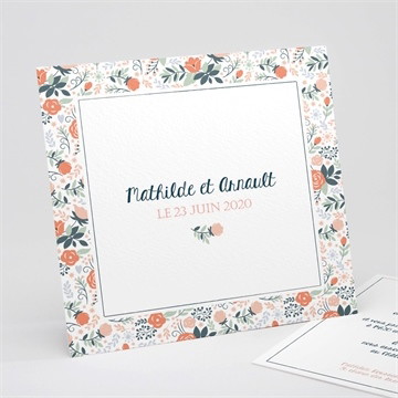 Faire-part mariage encadrement bleu et saumon