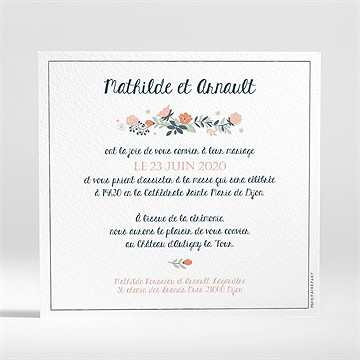 Faire-part mariage encadrement bleu et saumon - Dos du faire-part