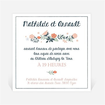 Carton d'invitation mariage encadrement bleu et saumon