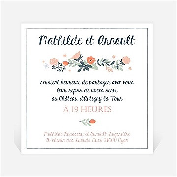 Carton d'invitation mariage encadrement bleu et saumon