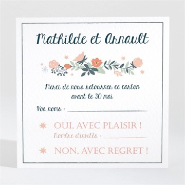 Carton réponse mariage encadrement bleu et saumon