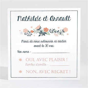 Carton réponse mariage encadrement bleu et saumon