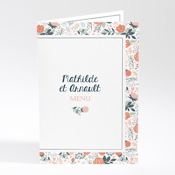 Menu mariage encadrement bleu et saumon