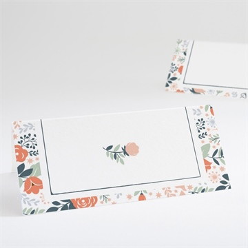 Marque-place mariage encadrement bleu et saumon