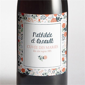 Etiquette de bouteille mariage encadrement bleu et saumon