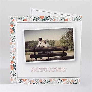 Remerciement mariage encadrement bleu et saumon - Dos de la carte