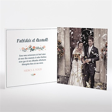 Remerciement mariage encadrement bleu et saumon - Intérieur de la carte