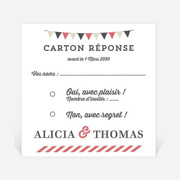 Carton réponse mariage fanions de bal