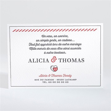 Remerciement mariage fanions de bal - Dos du faire-part