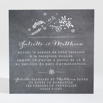 Carton d'invitation mariage champêtre sur ardoise