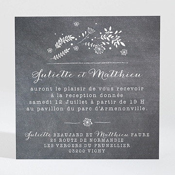 Carton d'invitation mariage champêtre sur ardoise
