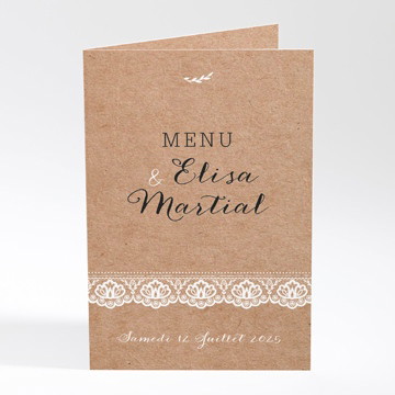 Menu mariage kraft et dentelle