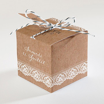 Boîte de dragées mariage kraft et dentelle - Dos de la boîte