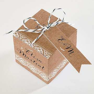 Boîte de dragées mariage kraft et dentelle - Dessus de la boîte