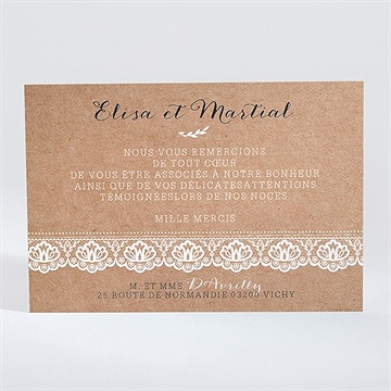 Remerciement mariage kraft et dentelle - Dos de la carte