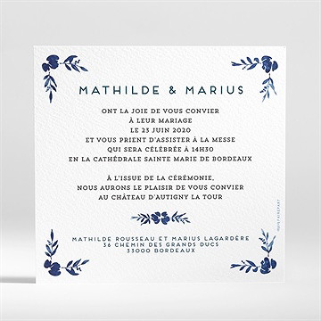 Faire-part mariage aquarelle bleue - Dos du faire-part