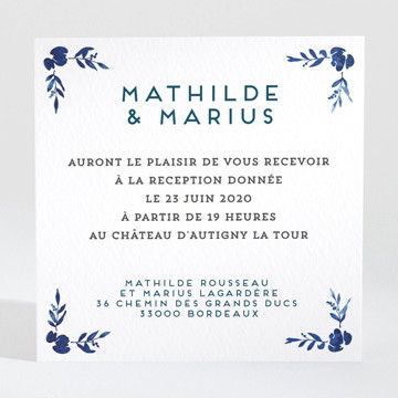 Carton d'invitation mariage aquarelle bleue