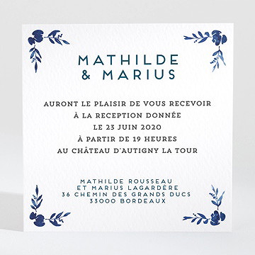 Carton d'invitation mariage aquarelle bleue