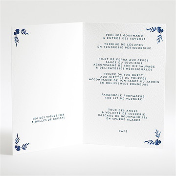 Menu mariage aquarelle bleue - Intérieur du menu