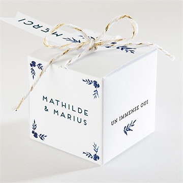 Boîte de dragées mariage aquarelle bleue - Dos de la boîte