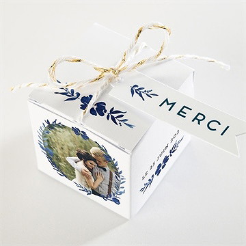 Boîte de dragées mariage aquarelle bleue - Dessus de la boîte