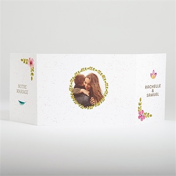 Faire-part mariage couronne printanière - Dos du faire-part