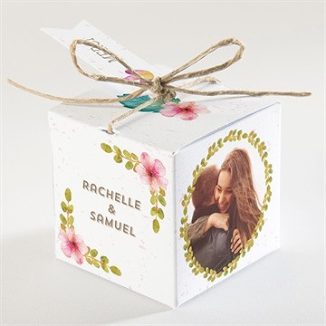 Boîte de dragées mariage couronne printanière - Dos de la boîte