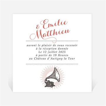 Carton d'invitation mariage musique vintage