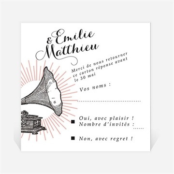 Carton réponse mariage musique vintage