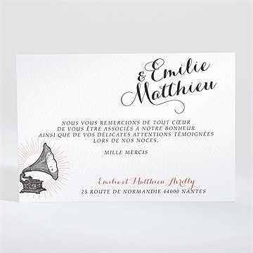 Remerciement mariage musique vintage - Dos du faire-part