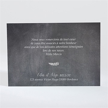 Remerciement mariage annonce ardoisée - Dos de la carte